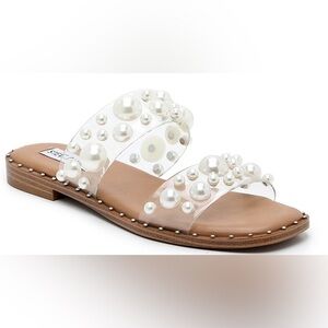 Steve Madden Pleez Sandal - Clear Pearl Sandal - Jelly - Stud
